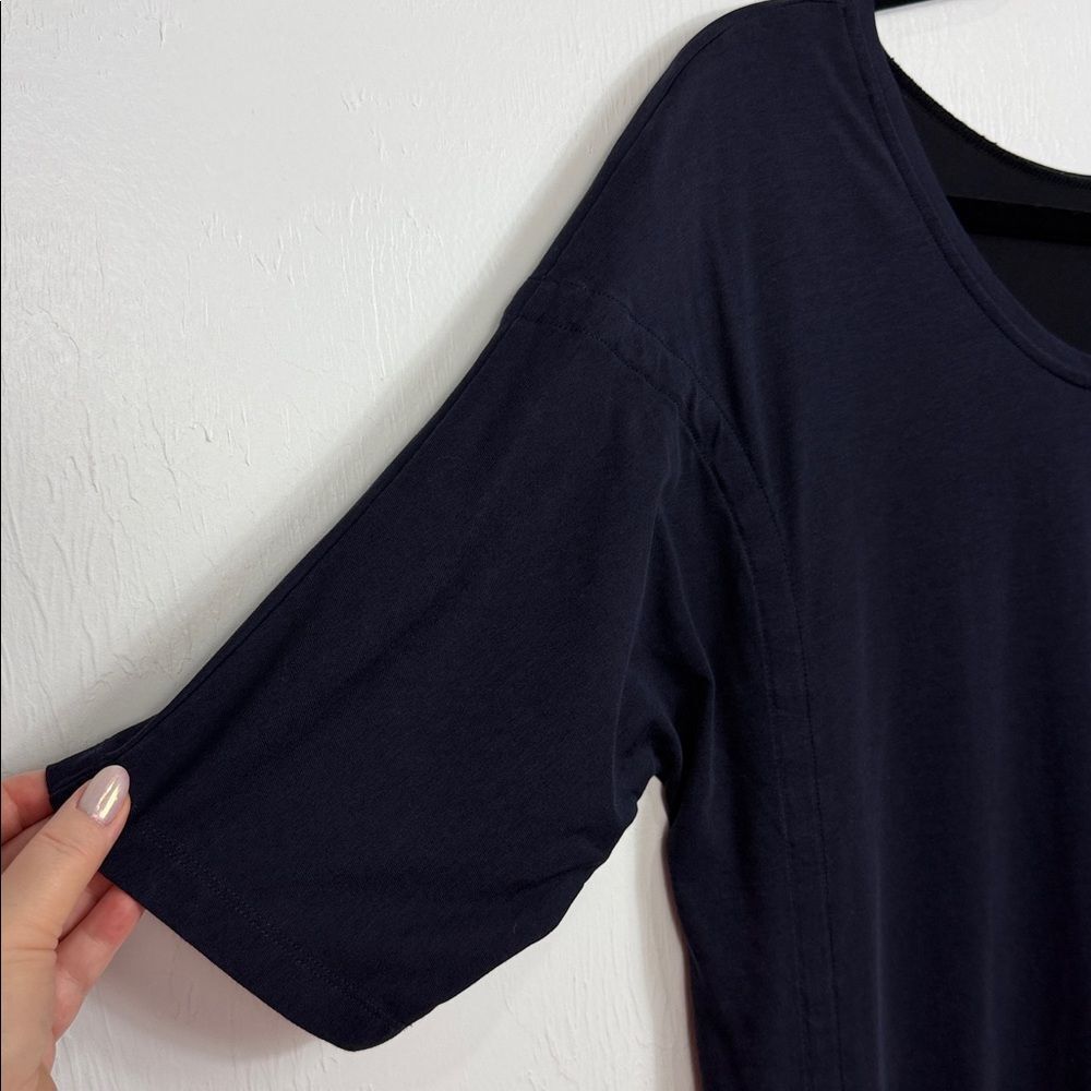 COS Navy Ruched Side Dress Women’s Size S Minimalist Short Sleeve Shift - Picture 3 of 9